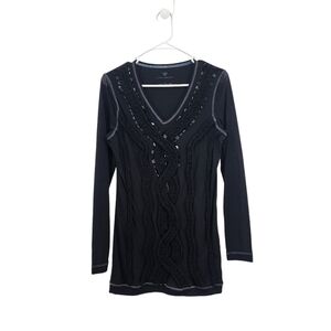 Luisa Cerano Women's V-neck Long Sleeves Embellished Y2K Gothic Sheer Top - 8
